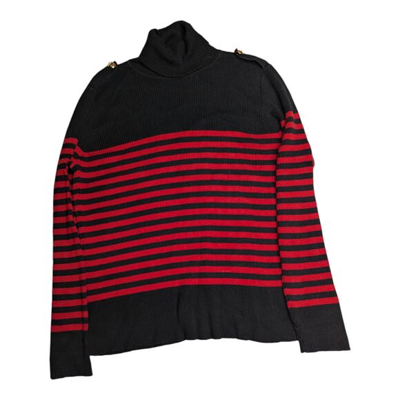 Vtg 1990s Lauren Ralph Lauren Black Red Striped Ribbed Turtleneck Sweater XL - Picture 1 of 4